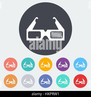 Occhiali 3D. Singola icona piatta sul cerchio. Illustrazione Vettoriale. Illustrazione Vettoriale