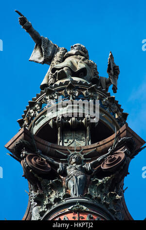 Il monumento di Colombo a La Porta de la Pau square, Barcelona, Spagna. Foto Stock