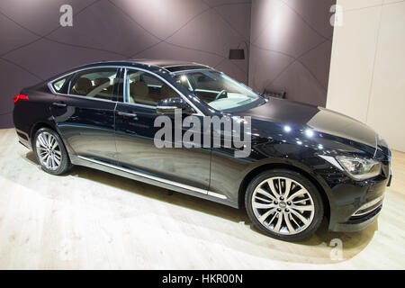 Bruxelles - Jan 12, 2016: Nuova 2016 Hyundai Genesi sul display a Bruxelles Motor Show. Foto Stock