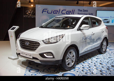 Bruxelles - Jan 12, 2016: nuova Hyundai ix35 Cella a combustibile presentato a Bruxelles Motor Show. Foto Stock