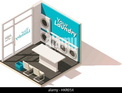 Isometrica del vettore low poly icona laundromat Illustrazione Vettoriale