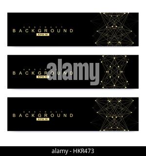 Set di scientifica di moderno vettore banner. Molecola di DNA struttura collegata con linee e punti. Scienza sfondo vettoriale. Medico, tecnology, chimica design. Illustrazione Vettoriale