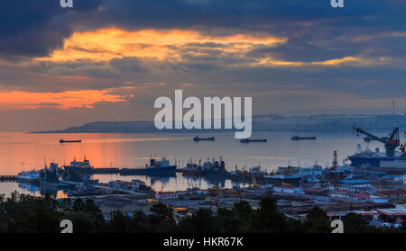 Baku panorama al tramonto.Azerbaigian Foto Stock