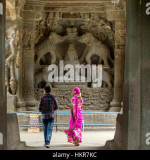 Grotte di Ellora Sito Patrimonio Mondiale dell'Unesco, Maharashtra, India Foto Stock