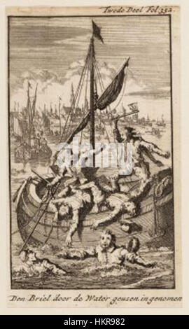 La *presa di Brill* è un evento significativo durante la Guerra degli ottant'anni, dove le forze olandesi catturarono la città spagnola di Brill nel 1572. Questa vittoria segnò un punto di svolta nella lotta olandese per l'indipendenza dal dominio spagnolo. Foto Stock