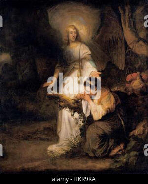 *Agar et l'ange* di Carel Fabritius ritrae la storia biblica di Agar e dell'angelo nel deserto. L'uso di luce e ombra da parte di Fabritius enfatizza il momento drammatico in cui l'angelo sembra guidare Agar dopo il suo esilio dalla casa di Abramo. Foto Stock