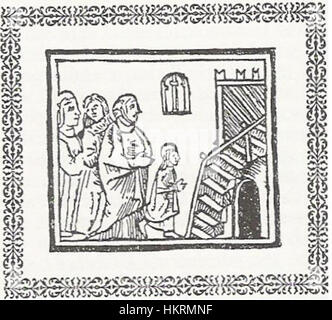 Un'incisione del "Compendium Maleficarum", raffigurante scene associate a processi di stregoneria. L'illustrazione storica fornisce informazioni sulle superstizioni e le pratiche legali del primo periodo moderno. Foto Stock