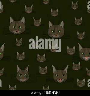 Vettore di astratta doodle cat faccia modello senza giunture Illustrazione Vettoriale