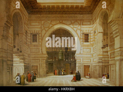 Un dipinto di David Roberts intitolato "Moschea El Ghoree", che mostra la bellezza architettonica e la grandezza della moschea. Le opere d'arte catturano i dettagli intricati e il significato storico di questo monumento egiziano. Foto Stock