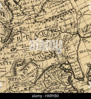 'Delisle Asie3' è un'opera d'arte che presenta una mappa o una rappresentazione geografica del XVII o XVIII secolo, che probabilmente mostra regioni dell'Asia. È un esempio di cartografia storica, che illustra la comprensione storica della geografia asiatica. Foto Stock