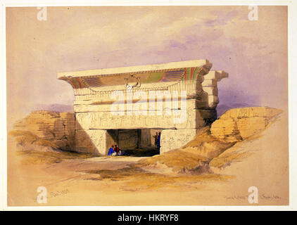 David Roberts nel 1838 descrive il complesso del Tempio di Dendera in Egitto. Questa litografia dettagliata cattura la grandezza dell'antico tempio, con le sue caratteristiche architettoniche egizie e le iscrizioni geroglifiche. L'opera fa parte della vasta collezione di paesaggi e monumenti egiziani di Roberts. Foto Stock
