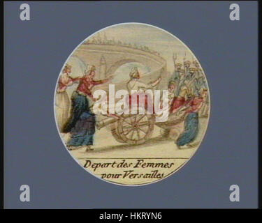 "Départ des femmes pour Versailles", dipinto nel 1789, raffigura la marcia delle donne verso Versailles, un evento chiave della rivoluzione francese. Il dipinto cattura l'intensità del momento rivoluzionario, sottolineando il ruolo delle donne nel processo rivoluzionario. Foto Stock