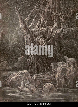 Questa opera d'arte di Gustave Doré intitolata "IT Wondrous Cold" presenta complesse tecniche di incisione. Illustra un'atmosfera fredda e desolata, enfatizzando l'illuminazione e i dettagli tipici dello stile iconico di Doré nella creazione di potenti narrazioni visive. Foto Stock