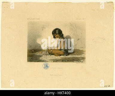 'Tsigane Valaque' di Doussault è un affascinante dipinto del XIX secolo di una donna rom vestita con abiti tradizionali. Il dipinto riflette l'interesse dell'artista a catturare la vivace cultura e la moda del popolo rom nell'Europa orientale. Foto Stock