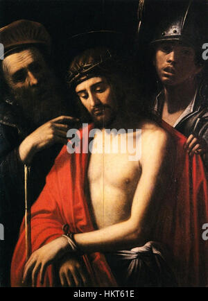 Un dipinto intitolato 'Ecce Homo' di Mario Minniti, creato nel 1625. L'opera rappresenta la scena biblica di Cristo presentata al popolo, mettendo in mostra l'uso da parte dell'artista delle tecniche barocche e della profondità emotiva. Foto Stock