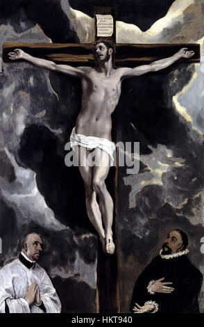 El Greco - Cristo in croce adorato dai due donatori - WGA10459 Foto Stock