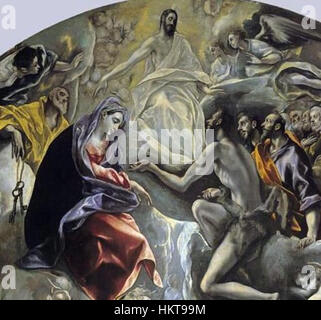 "La sepoltura del conte di Orgaz" di El Greco è un rinomato dipinto del XVI secolo che raffigura la sepoltura del conte di Orgaz. L'opera d'arte è celebrata per il suo stile drammatico, i colori vivaci e i temi religiosi. Foto Stock