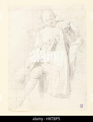 Uno studio di figura di Houasse intitolato "Estudio de figura masculina sentada con capa" ("Studio di un uomo seduto con un mantello"). Questo dipinto ad olio presenta una rappresentazione dettagliata di un uomo in posa seduta, che indossa un mantello, che mostra l'abilità dell'artista nel catturare l'anatomia umana e i tendaggi. Foto Stock