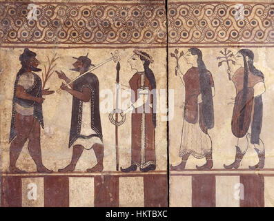 Le placche etrusche Boccanera di Cerveteri sono artefatti intricati che raffigurano scene di vita quotidiana e pratiche religiose dell'antica Italia. Queste placche forniscono una visione significativa dell'arte e della cultura etrusca. Foto Stock