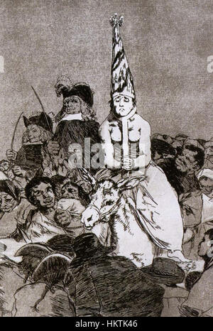 Un dipinto di Francisco de Goya intitolato "non c'era rimedio", raffigurante la triste realtà della guerra e le sue conseguenze, mostrando il cupo commento artistico di Goya sul conflitto. Foto Stock