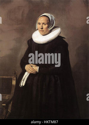 Questo ritratto di Frans Hals, intitolato "Feyntje van Steenkiste", mostra una donna olandese del XVII secolo. Le caratteristiche pennellate sciolte e la vivace tavolozza di colori di Hals esaltano la personalità e il carattere della sitter, catturando la sua posa naturale in un modo vivace e coinvolgente tipico della sua ritrattistica barocca. Foto Stock