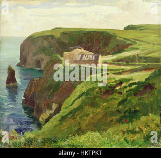 Questo dipinto ad olio del 1874 di Frederic Leighton raffigura il suggestivo paesaggio costiero di Malin Head a Donegal, in Irlanda. Il lavoro cattura l'aspra bellezza delle scogliere, dei fondali marini e della costa naturale irlandese, mostrando l'abilità di Leighton nel rendere l'atmosfera luminosa e dinamica del terreno. Foto Stock