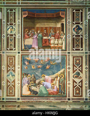 Un'opera decorativa di Giotto di Bondone con bande ornate, nota per la sua cura artigianale dettagliata che riflette lo stile dell'artista nel primo periodo rinascimentale. Foto Stock