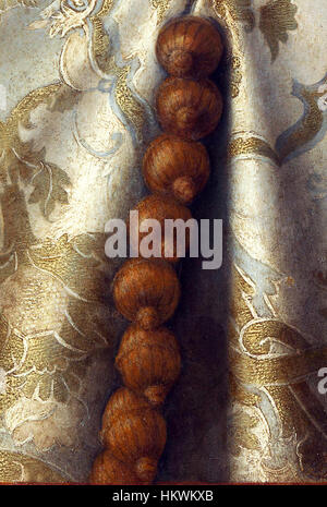 Questo frammento del famoso ritratto del doge Leonardo Loredan di Giovanni Bellini cattura la grandezza della leadership della Repubblica di Venezia, mostrando la rinomata abilità di Bellini nella ritrattistica e l'attenzione ai dettagli. Foto Stock