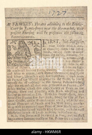 Questa notizia tratta dagli archivi delle biblioteche Bodleiane mette in evidenza una sorprendente performance del Fawkes Theatre, noto per i suoi trucchi di carte. L'articolo descrive in dettaglio la sua abilità unica e le sue performance teatrali. Foto Stock