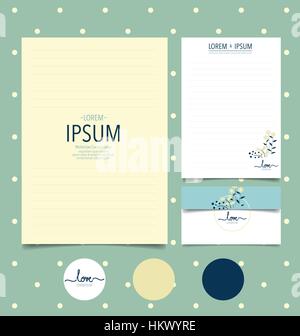 Raccolta di vari disegni e modelli di carta (fogli di carta, carta rivestita, carta nota, cartolina e busta) Illustrazione Vettoriale