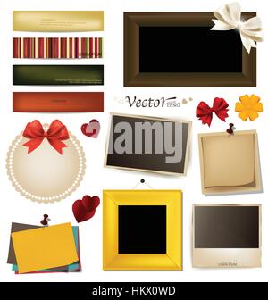 Raccolta di foto d'epoca telai, cornici e carta su uno sfondo bianco. Modello per la progettazione in stile di rottame-bookings. Illustr vettore Illustrazione Vettoriale