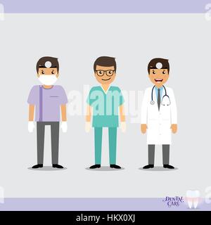 Set di Cartoon Team Medico (dentista, i medici e il personale medico di persone). Illustrazione Vettoriale. Illustrazione Vettoriale