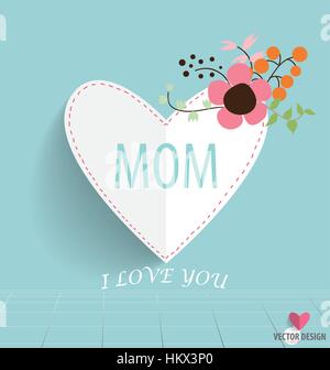 Felici le mamme il giorno del cuore di carta con bouquet floreali. Illustrazione Vettoriale. Illustrazione Vettoriale