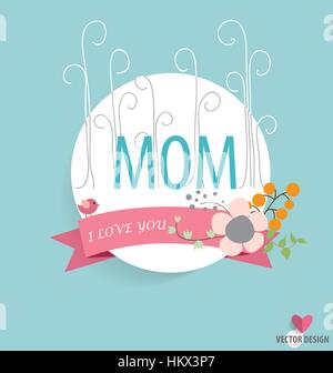 Felici le mamme il giorno del cuore di carta con bouquet floreali e il nastro. Illustrazione Vettoriale. Illustrazione Vettoriale