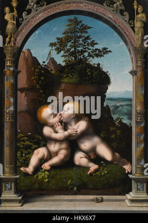 Joos van Cleve - Il neonato Cristo e San Giovanni Battista Foto Stock