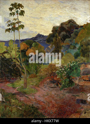 Il dipinto del 1887 di Paul Gauguin 'paesaggio Martinico' mette in mostra la bellezza tropicale dell'isola di Martinica, catturando la sua vegetazione lussureggiante e i colori vivaci. L'opera riflette l'esplorazione di Gauguin dei paesaggi caraibici e dell'arte tropicale. Foto Stock