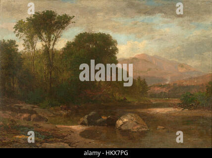 "Mucche pascolano in un paesaggio" di Samuel Lancaster Gerry raffigura una tranquilla scena rurale, mostrando mucche in un paesaggio lussureggiante con un'enfasi sulla bellezza naturale e la serena vita rurale. Foto Stock