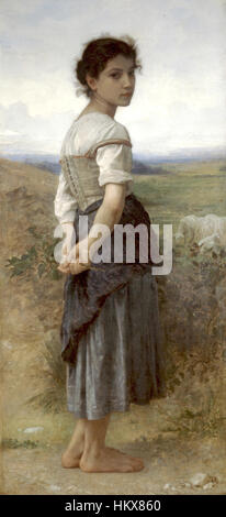 "La giovane Pastore" (1885) è un famoso dipinto di William-Adolphe Bouguereau, che mostra l'abilità dell'artista nella ritrattistica e nella rappresentazione realistica della vita rurale in Francia durante il XIX secolo. Foto Stock