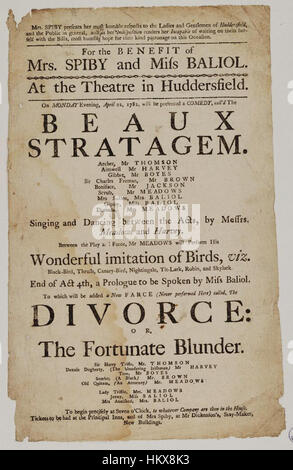 Librerie di Bodleian, cartellone di teatro, lunedì sera, 22 aprile 1782, annunciando la beaux stratagemma &c. Foto Stock