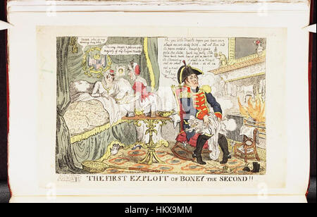 Una rappresentazione del *primo sfruttamento di Boney il secondo*, conservato nelle biblioteche Bodleiane. L'opera ritrae le prime imprese militari di Napoleone Bonaparte, simboleggiando la sua ascesa al potere durante la Rivoluzione francese. Foto Stock