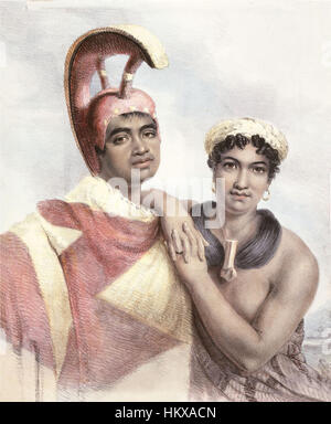 Boki e Liliha, stampato da C. Hullmandel; tracciata su pietra dal dipinto originale di John Hayter, London, 1824 Foto Stock