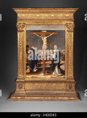 Il Brooklyn Museum - Cristo in croce adorato dai Santi Tommaso d Aquino e Santa Caterina da Siena (Recto) - Lorenzo d'Alessandro da San Severino Foto Stock