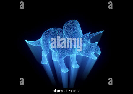 Dinosauro Triceratops in ologramma stile Wireframe. Bello il rendering 3D Foto Stock