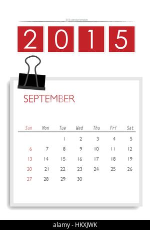 2015 Calendario Calendario mensile modello per settembre. Illustrazione Vettoriale. Illustrazione Vettoriale