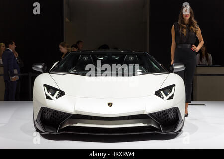 Ginevra, Svizzera - 4 Marzo 2015: Lamborghini Aventador LP 750-4 SuperVeloce presso la IAA 2015. Foto Stock