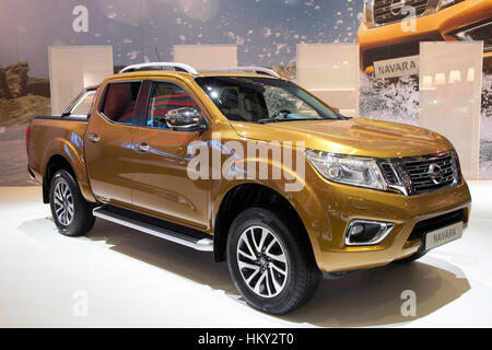 Bruxelles - Jan 12, 2016: Nuova 2016 Nissan Navara NP300 sul display a Bruxelles Motor Show. Foto Stock