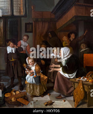 La festa di San Nicola di Jan Steen, 1665-68, olio su tela, Rijksmuseum Amsterdam, Paesi Bassi, Europa Foto Stock