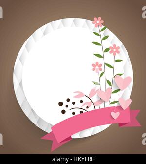 Scheda carino con nastro e bouquet floreali, illustrazione vettoriale. Illustrazione Vettoriale