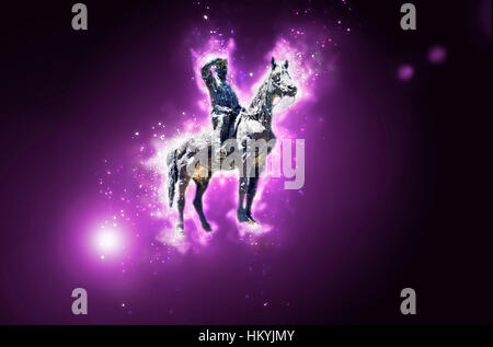 Migliorate digitalmente immagine di una statua di un uomo a cavallo Foto Stock