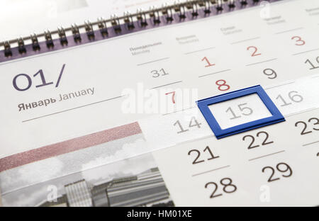 Corporate calendario trimestrale, Close up con marcata data di 15 Foto Stock